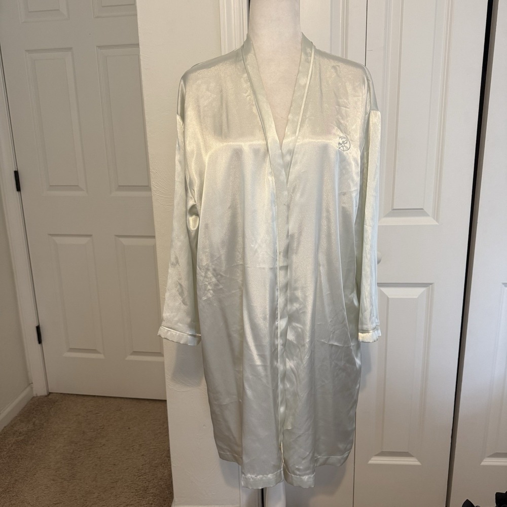 Oscar de La Renta Women's pink label Satin Robe Green Polyester Vintage Sz L